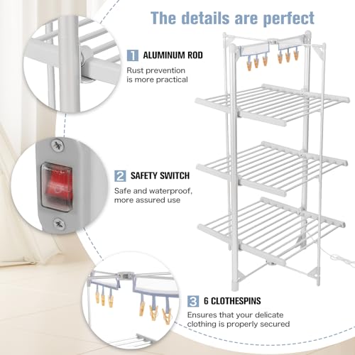 Rainberg Heated Clothes Airer, 3-Tier clothes airer