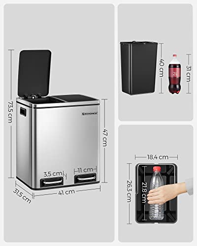 SONGMICS Recycling Bin Steel Rubbish Bin, Step Bin