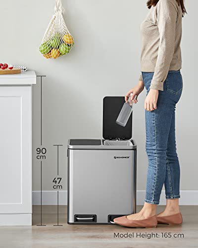 SONGMICS Recycling Bin Steel Rubbish Bin, Step Bin