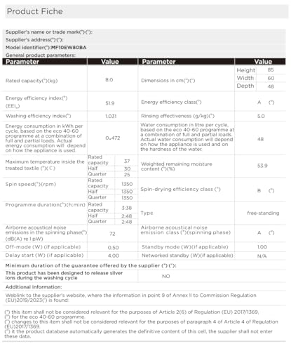 Midea Freestanding Washing Machine