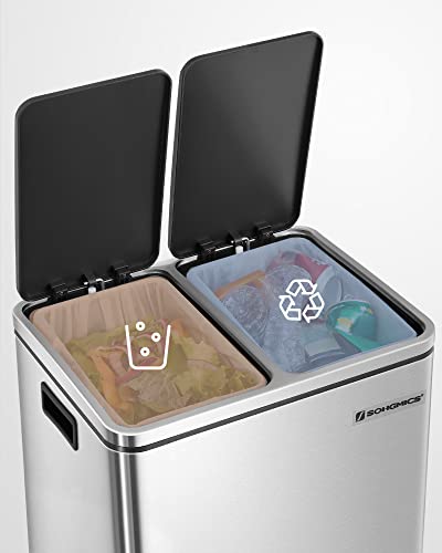 SONGMICS Recycling Bin Steel Rubbish Bin, Step Bin