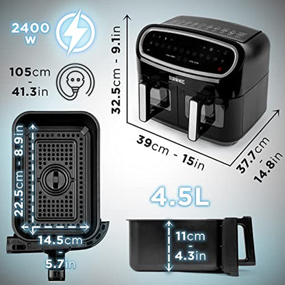 Duronic Air Fryer AF24, 9L Large Dual Zone