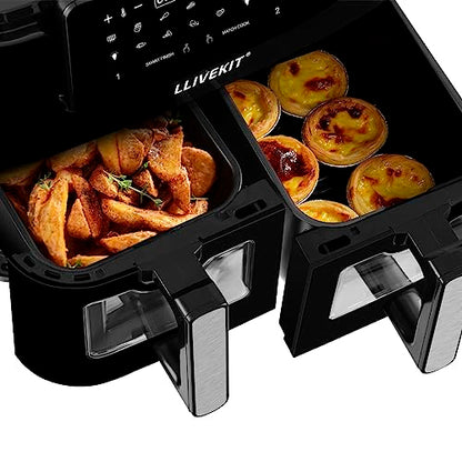 LLIVEKITDigital Dual Zone Oil Free Air Fryer 9L Large for Family