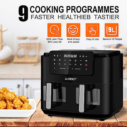 LLIVEKITDigital Dual Zone Oil Free Air Fryer 9L Large for Family