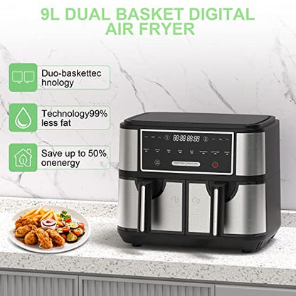 EUARY Best 9L Large Dual Basket Air Fryers for Family