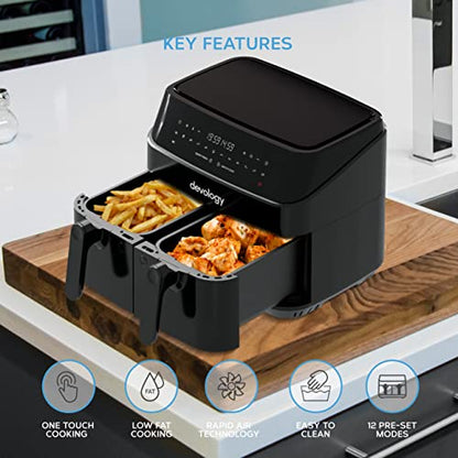 Devology Double Air Fryer, 9L, 2x4.5L Dual Zone