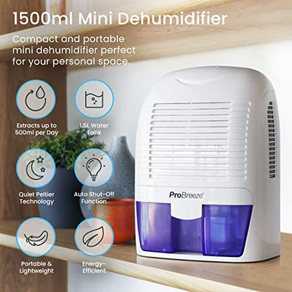 Pro Breeze Dehumidifier 1500ml Portable Air Dehumidifier