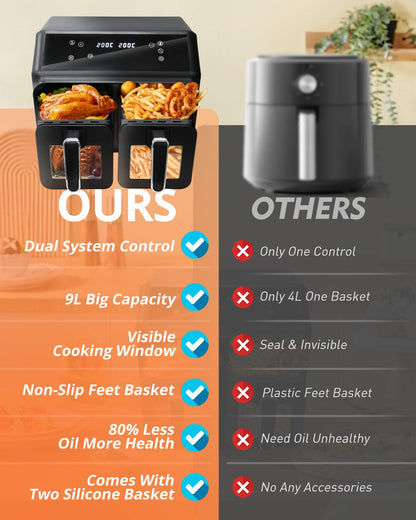 JR JUMIAR Dual Zone Digital Air Fryer 9L