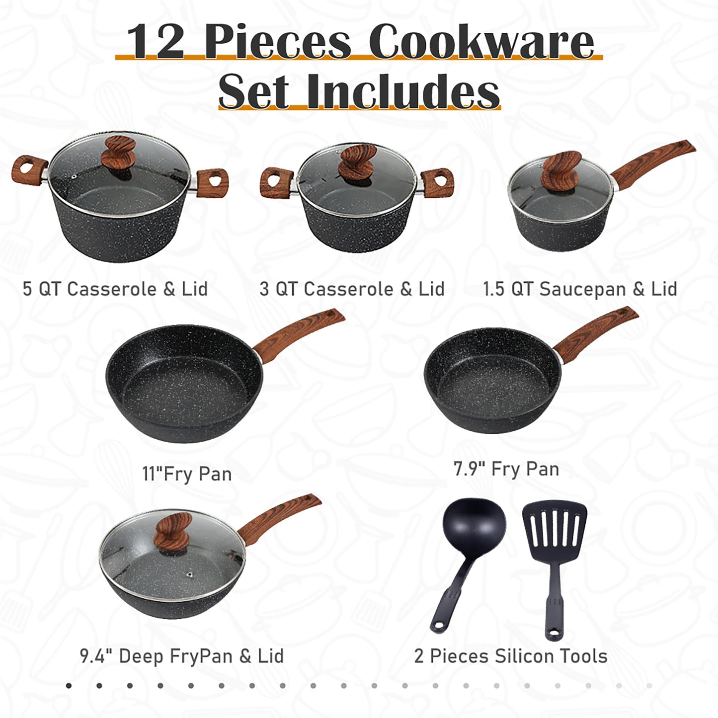 DishDelight 12 Piece Non-Stick Pots and Pans Set